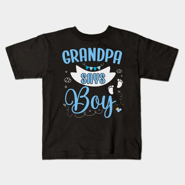 Grandpa says Boy cute baby matching family party Kids T-Shirt by ARTBYHM